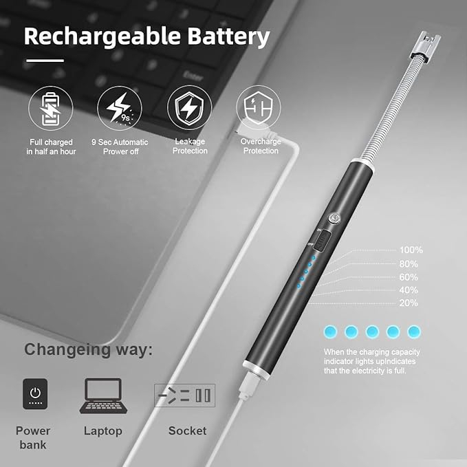 3-1_1726837903.jpg USB Rechargeable Flameless Arc Lighter | Flexible & Windproof Electric Wand Lighter - Image 2