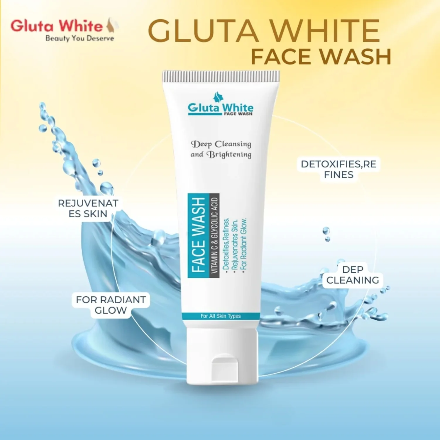 3_1754343884.webp Gluta White Face Wash | Deep Cleansing Brightening Oil Control Gentle Daily Cleanser - Image 2