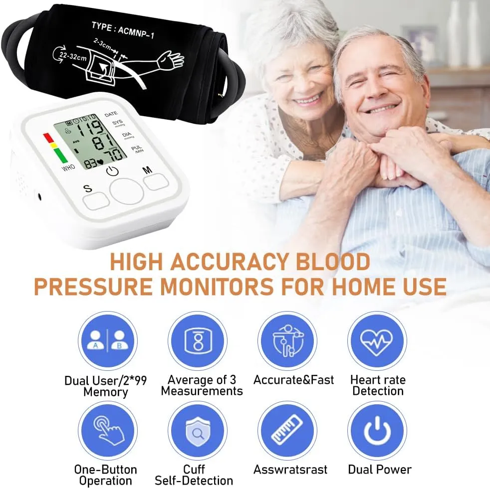 digital blood pressure monitor | upper arm automatic bp machine with large lcd display, memory storage & voice function for home monitoring digital blood pressure monitor | upper arm automatic bp machine with large lcd display, memory storage & voice function for home monitoring