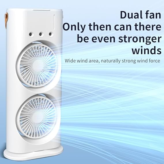 5129sWWIzeL._SX569__1746306632.jpg Mini Double Head Mist Fan with LED Light & Humidifier | Portable USB Air Cooler for Home Office Travel - Image 2