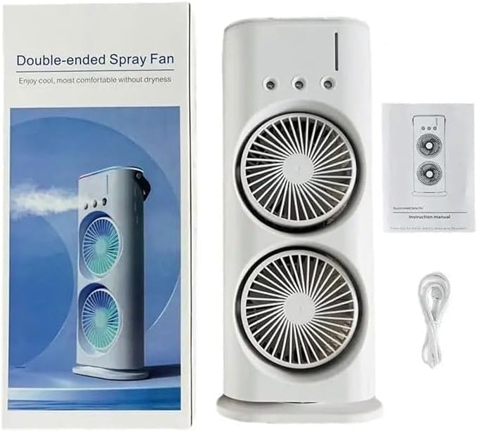 51XIPj3cZcL._AC_1_1746306630.jpg Mini Double Head Mist Fan with LED Light & Humidifier | Portable USB Air Cooler for Home Office Travel - Image 6