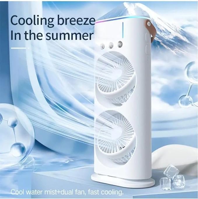 51ni3ysKL3L._AC__1746306630.jpg Mini Double Head Mist Fan with LED Light & Humidifier | Portable USB Air Cooler for Home Office Travel - Image 9