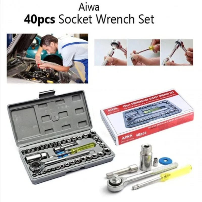 5_1756731487.webp 40pcs Aiwa Socket Wrench Tool Kit | Durable Stainless Steel Multi-Purpose Repair Set - Image 4
