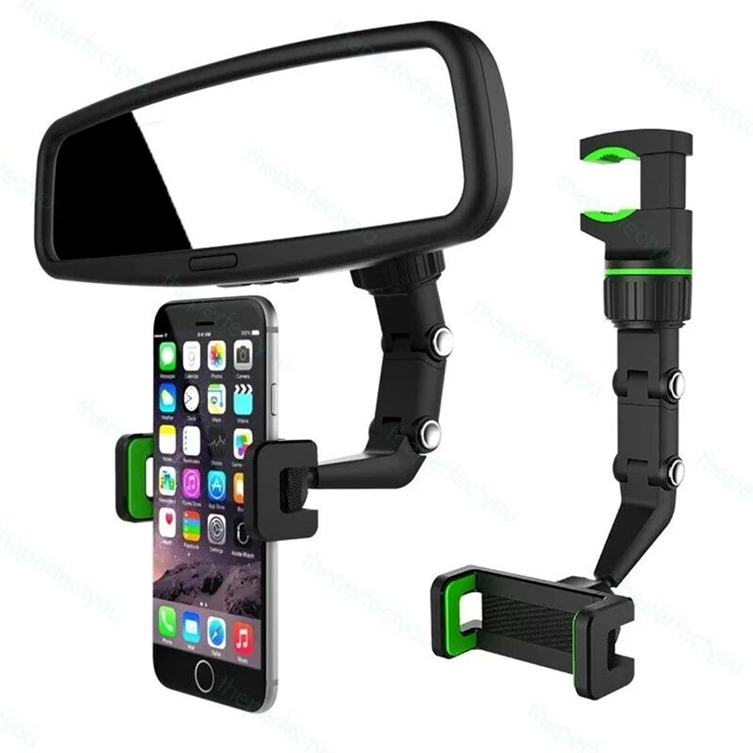 61PDC7ySFEL._AC_SL1500__1740138409.jpg Universal Car Rearview Mirror Phone Holder | Hands-Free Adjustable Mount for Smartphones & GPS - Image 4