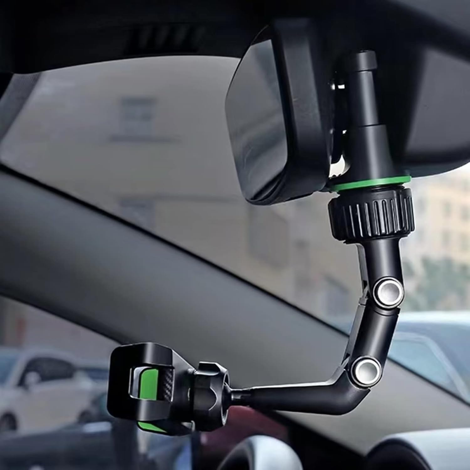 61W3dREST5L._AC_SL1500__1740138409.jpg Universal Car Rearview Mirror Phone Holder | Hands-Free Adjustable Mount for Smartphones & GPS - Image 3