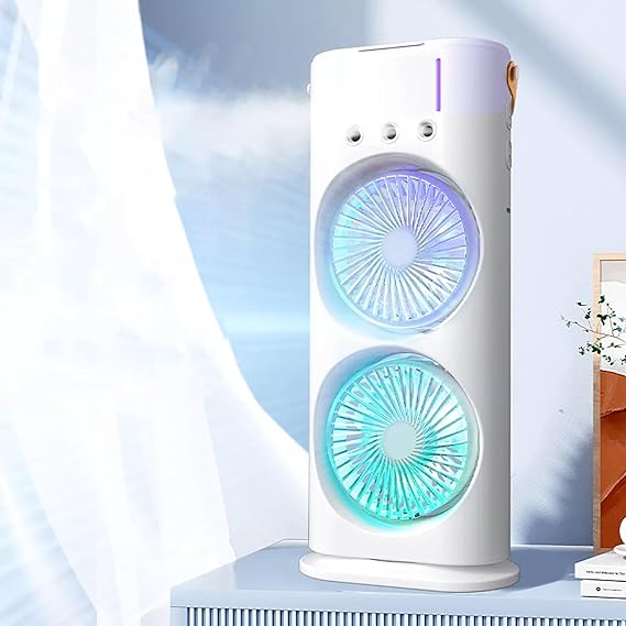 61ff-wcLARL._SX569__1746306630.jpg Mini Double Head Mist Fan with LED Light & Humidifier | Portable USB Air Cooler for Home Office Travel - Image 8