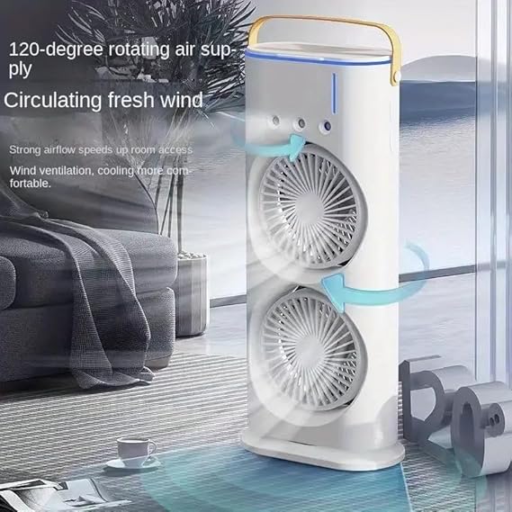61wxG5jRk8L._SX569__1746306631.jpg Mini Double Head Mist Fan with LED Light & Humidifier | Portable USB Air Cooler for Home Office Travel - Image 4