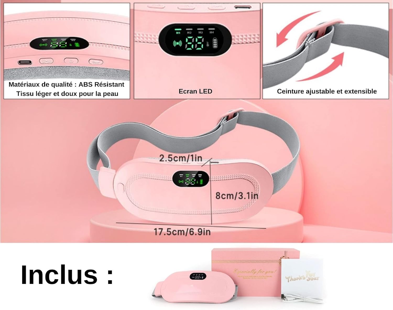 712ZjnyJPML._AC_SL1500__1744066342.jpg Digital Period Heating Pad & Vibrating Belt | 3 Heat Levels, 4 Massage Modes | Fast Relief for Menstrual Cramps - Image 2