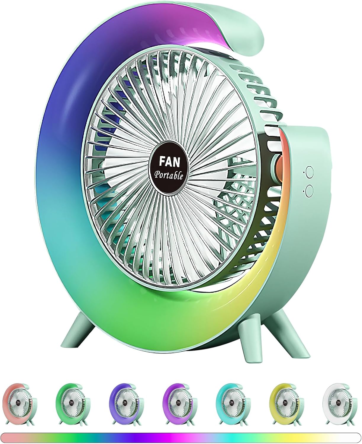 71FueYXHnCL._AC_SL1500__1748113633.jpg Colorful USB Rechargeable Desktop Fan | Silent Cooling, LED Ambient Light, 3-Speed Rotation - Image 6