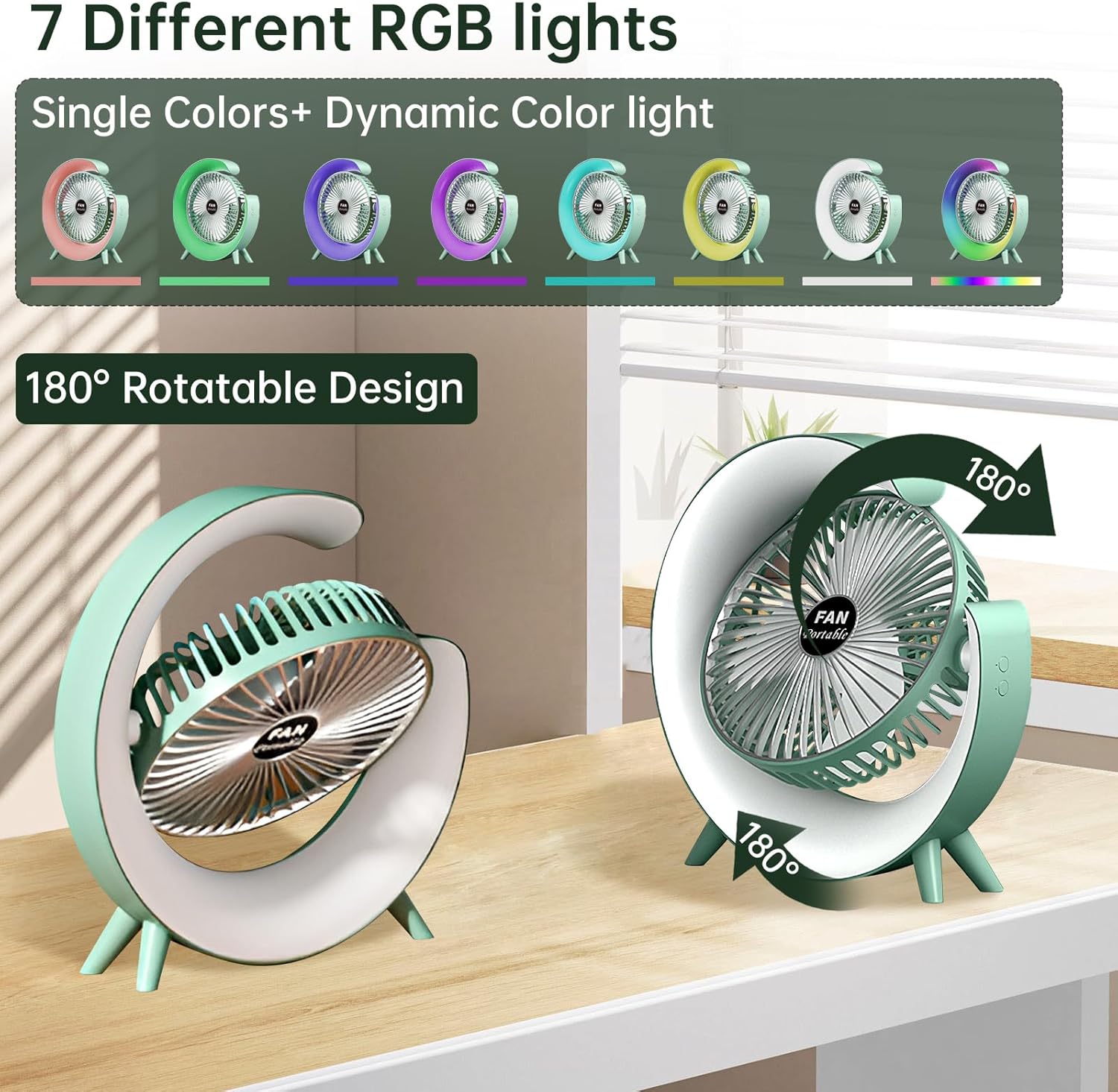 71XlyoZXT3L._AC_SL1500__1748113634.jpg Colorful USB Rechargeable Desktop Fan | Silent Cooling, LED Ambient Light, 3-Speed Rotation - Image 4