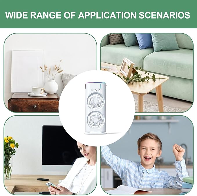 71gfWKWimL._AC_SX679__1746306631.jpg Mini Double Head Mist Fan with LED Light & Humidifier | Portable USB Air Cooler for Home Office Travel - Image 3