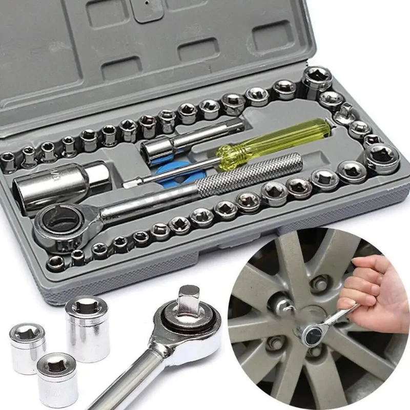 7_1756731488.webp 40pcs Aiwa Socket Wrench Tool Kit | Durable Stainless Steel Multi-Purpose Repair Set - Image 2