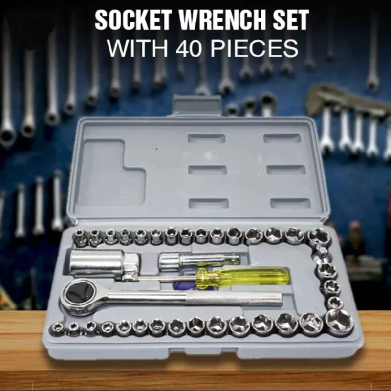 8_1756731488.webp 40pcs Aiwa Socket Wrench Tool Kit | Durable Stainless Steel Multi-Purpose Repair Set