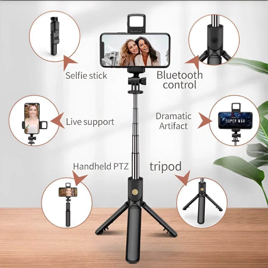 WhatsApp-Image-2024-09-11-at-12.52.28-AM-900x900_1731507096.jpg R1s Bluetooth Selfie Stick Tripod with Remote | 360° Foldable Phone & Action Camera Stand with LED Light - Image 4