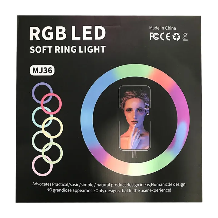 a63d99d450000bfa7069c9eb980523a4.jpg_720x720q80.jpg__1748121965.webp MJ36 RGB LED Ring Light 36cm with 16 Colors, Brightness Control & Phone Holder
