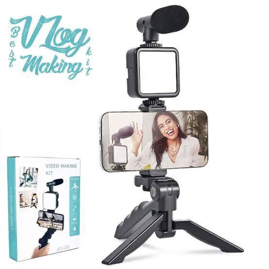 ay-49-video-making-kit-vlogging-tripod-triple-band-light-1_1726924349.jpg AY-49 Video Making Kit | All-in-One Vlogging Tripod with Wireless Remote, Microphone, LED Light & Mobile Holder - Image 7