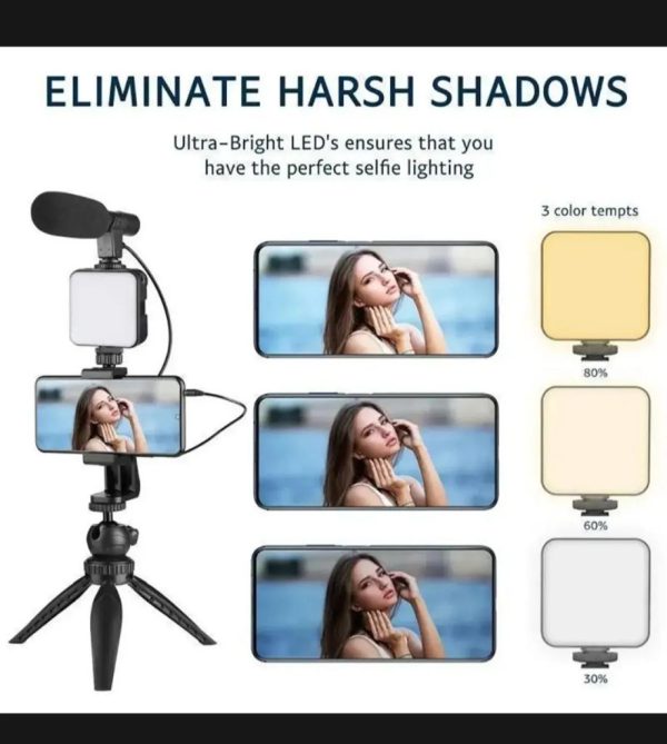 ay-49-video-making-kit-vlogging-tripod-triple-band-light-6_1726924349.jpg AY-49 Video Making Kit | All-in-One Vlogging Tripod with Wireless Remote, Microphone, LED Light & Mobile Holder - Image 4
