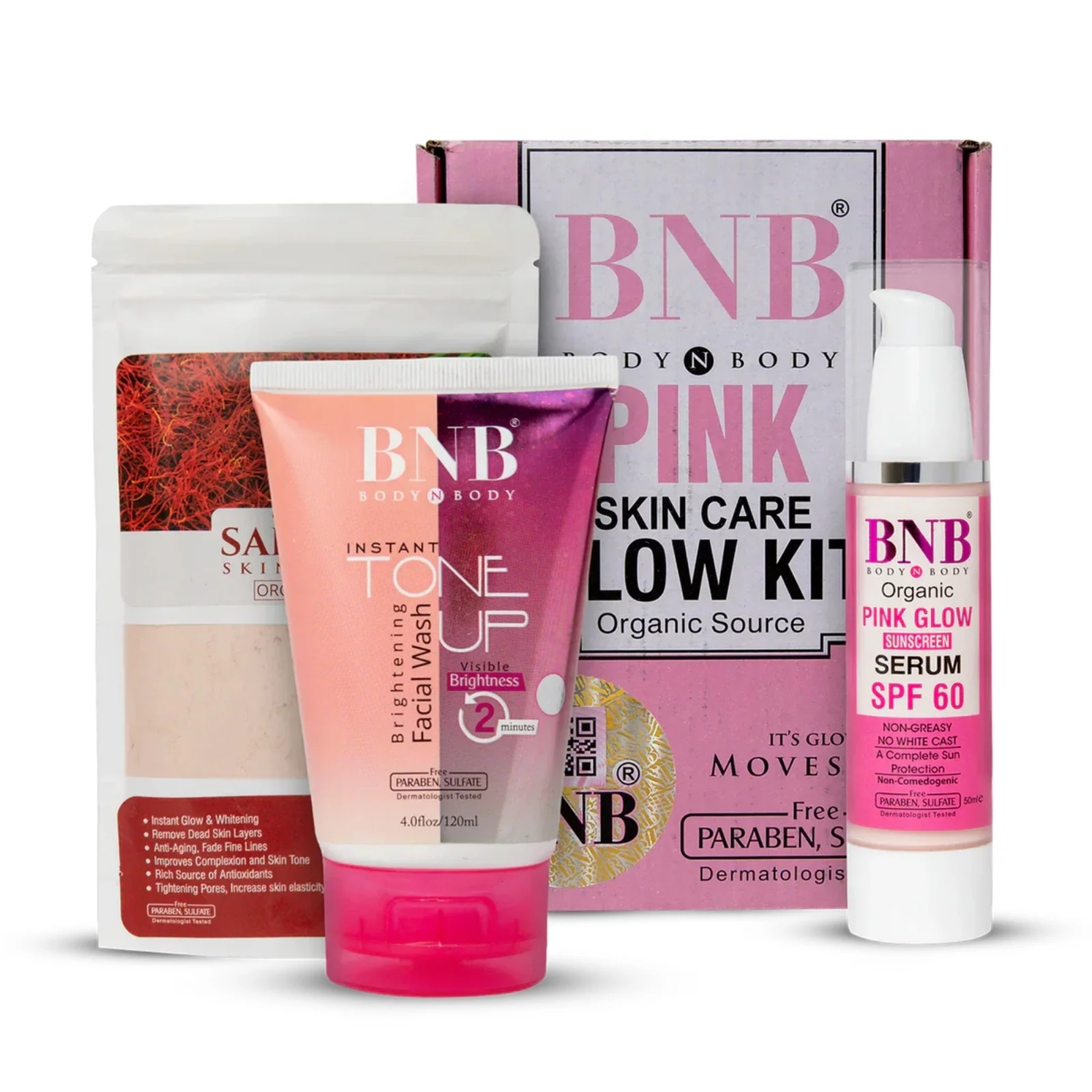 bnbpink3_1758016793.jpg BNB Pink Face Glow Kit | 3-in-1 Skincare Wash Mask SPF Protection Set - Image 3
