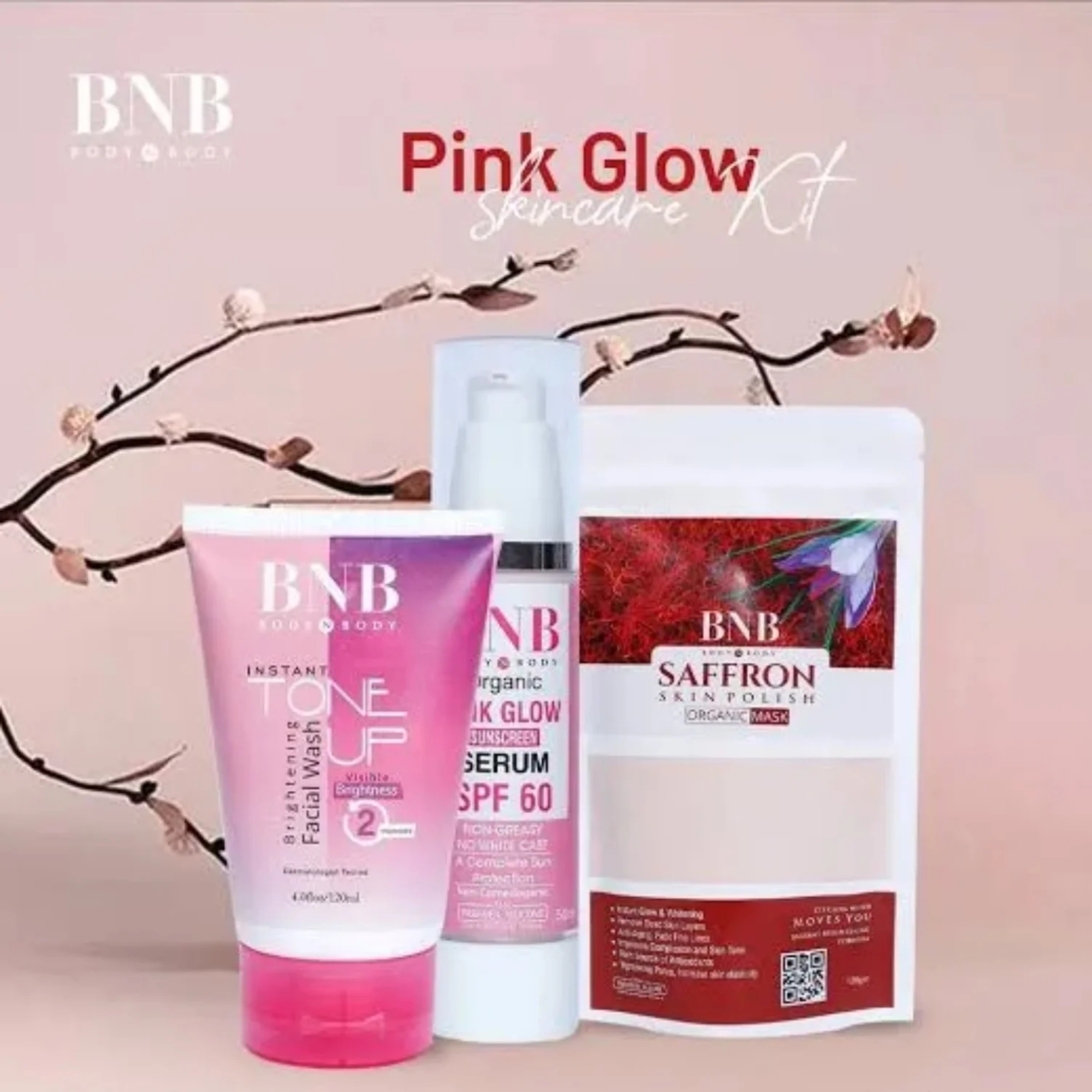 bnbpink4_1758016794.jpg BNB Pink Face Glow Kit | 3-in-1 Skincare Wash Mask SPF Protection Set - Image 4