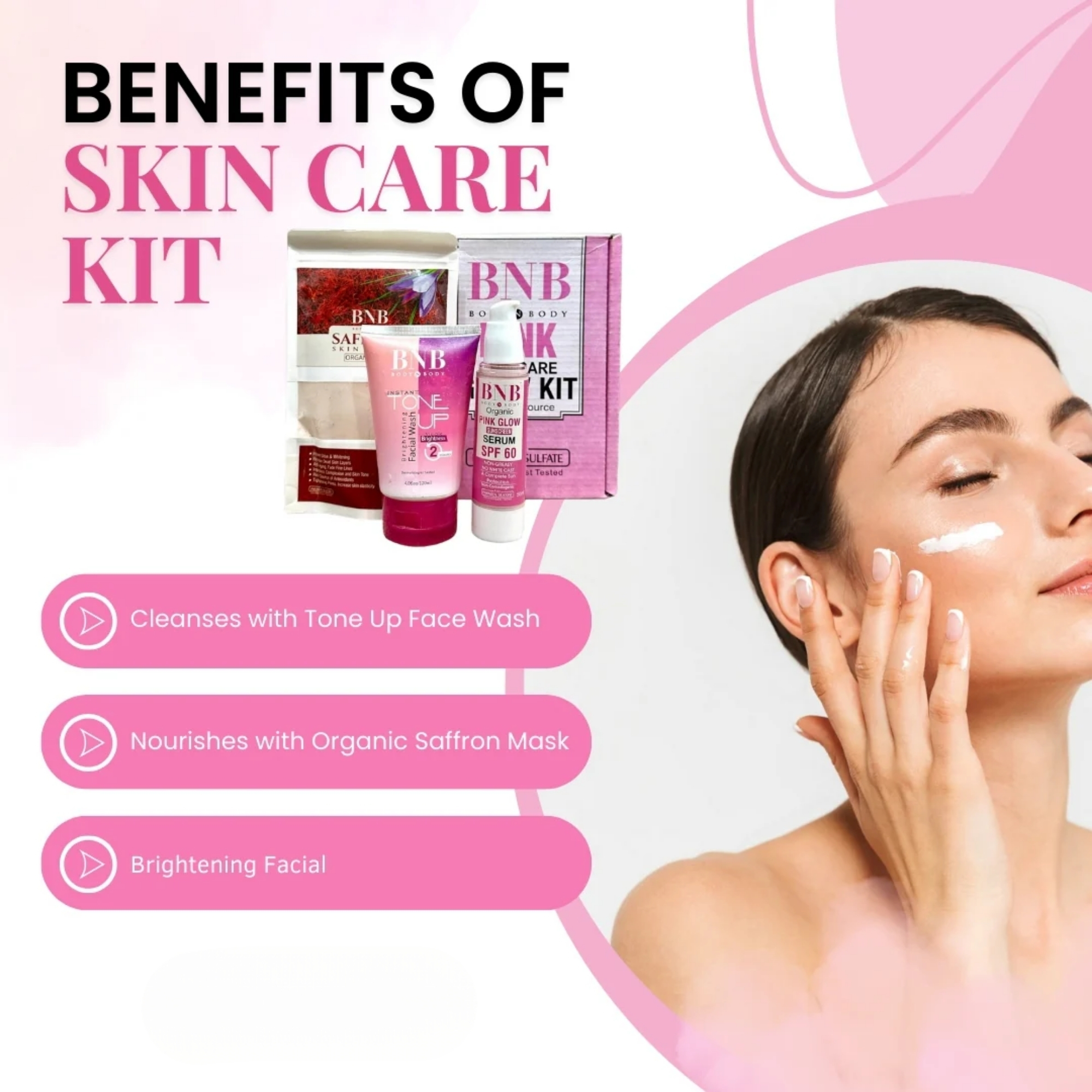 bnbpink5_1758016794.jpg BNB Pink Face Glow Kit | 3-in-1 Skincare Wash Mask SPF Protection Set - Image 5