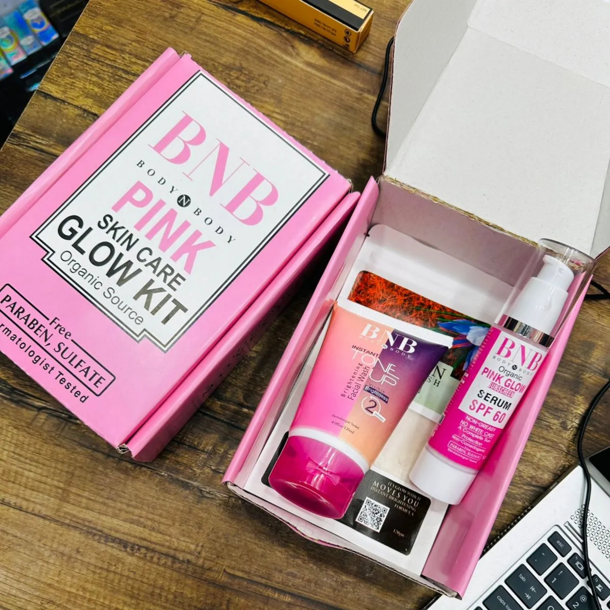 bnbpink7_1758016795.jpg BNB Pink Face Glow Kit | 3-in-1 Skincare Wash Mask SPF Protection Set - Image 7