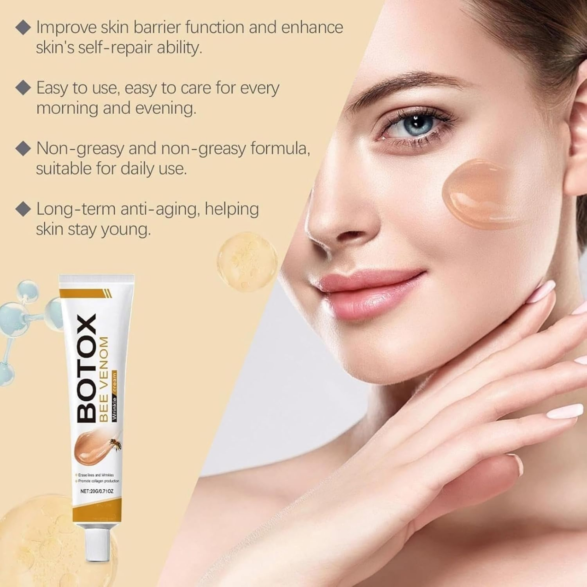 botox5_1757932214.jpg Botox Bee Venom Wrinkle Cream in Pakistan | Anti-Aging & Collagen Boosting Moisturizer - Image 7