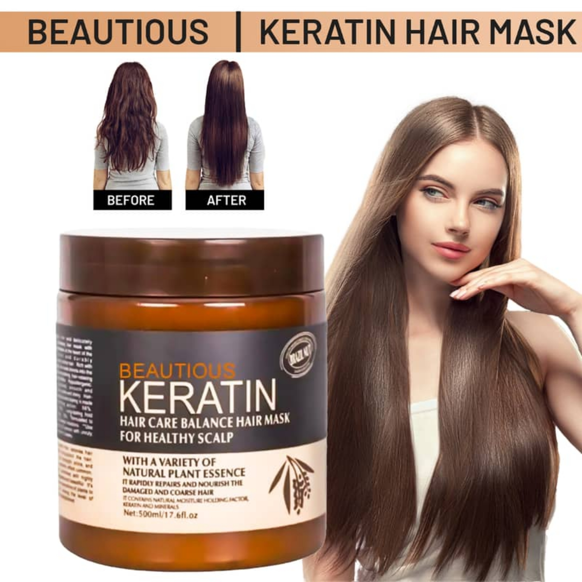 keratinmask4_1758025942.jpg Brazil Nut Keratin Hair Mask 500ml | Nourishing, Strengthening & Smoothing Hair Treatment - Image 6