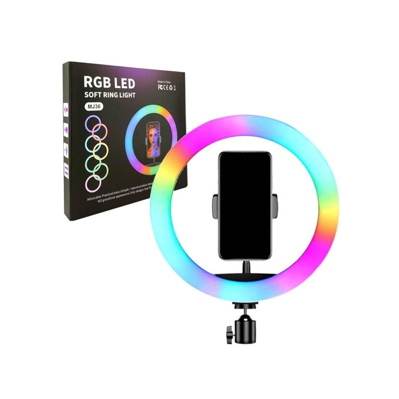 ring-light-rgb-mj36-2_1748122154.jpg MJ36 RGB LED Ring Light 36cm with 16 Colors, Brightness Control & Phone Holder - Image 3