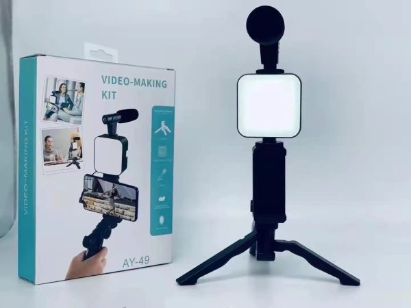 vlogger-video-making-kits-vlog-microphone-led-fill-light-mini-tripod-mobile-holder-41_1726924349.jpg AY-49 Video Making Kit | All-in-One Vlogging Tripod with Wireless Remote, Microphone, LED Light & Mobile Holder - Image 3
