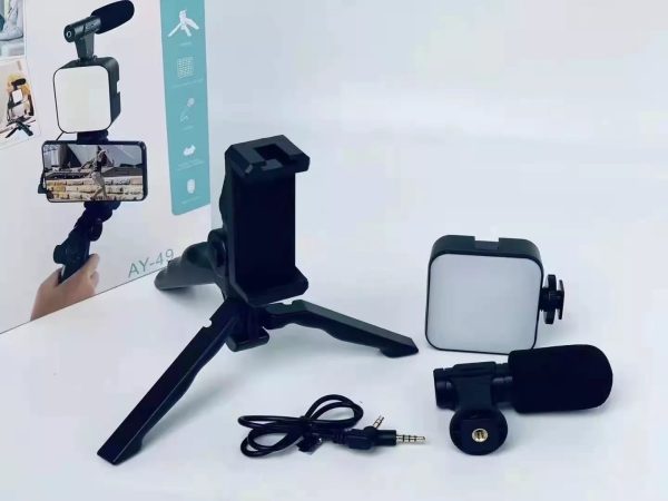 vlogger-video-making-kits-vlog-microphone-led-fill-light-mini-tripod-mobile-holder-51_1726924349.jpg AY-49 Video Making Kit | All-in-One Vlogging Tripod with Wireless Remote, Microphone, LED Light & Mobile Holder - Image 2