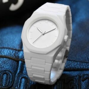 Luna White Minimalist Wristwatch with Butterfly Clasp & Ultra-Light Comfort.