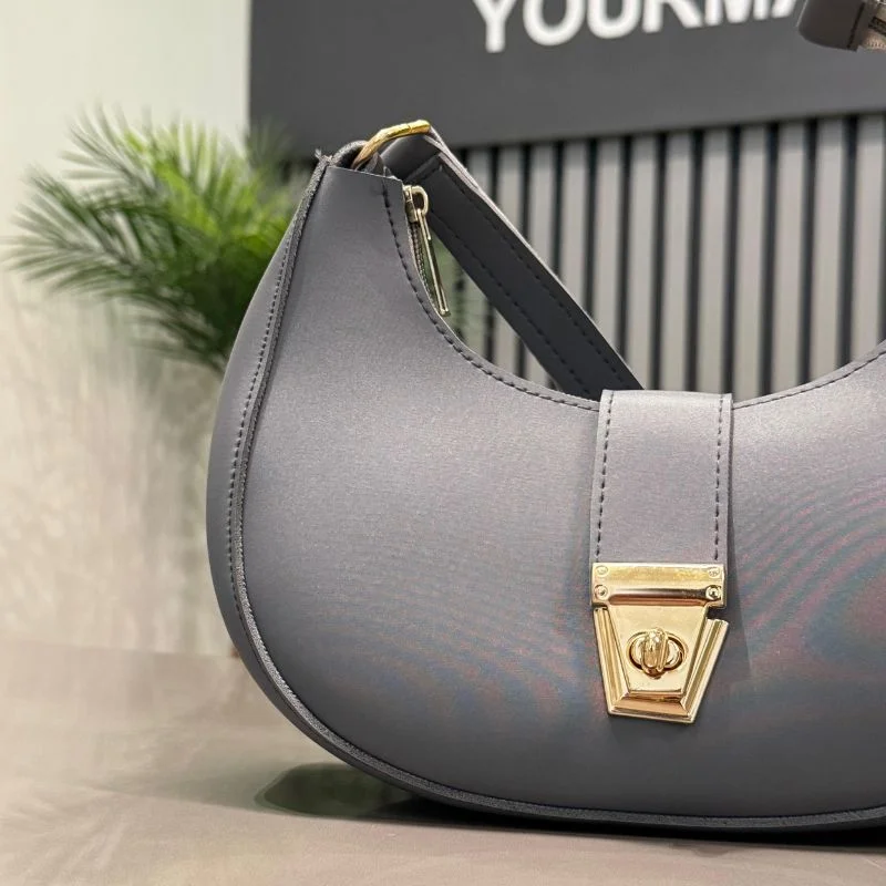 Crescent Luxury Faux Leather Shoulder Bag | Dark Gray Elegant Handbag for Women - Image 3