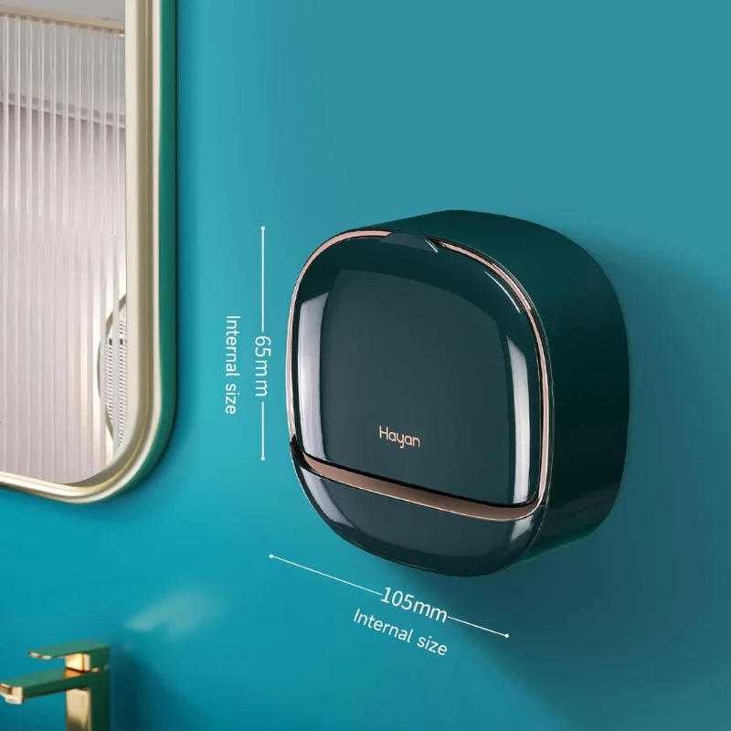 Dark Green | Self-Adhesive Wall-Mounted Luxury Soap Holder with Lid and Drainage Tray - Image 3