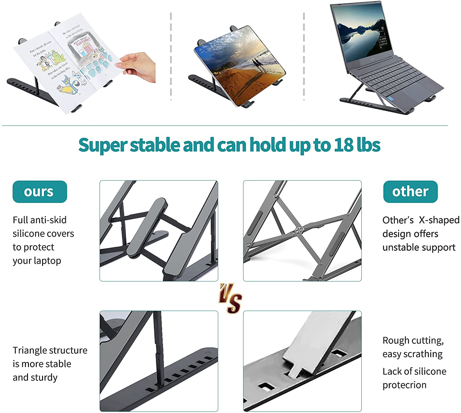 Plastic Foldable & Portable Laptop Stand | Lightweight Adjustable Laptop Holder