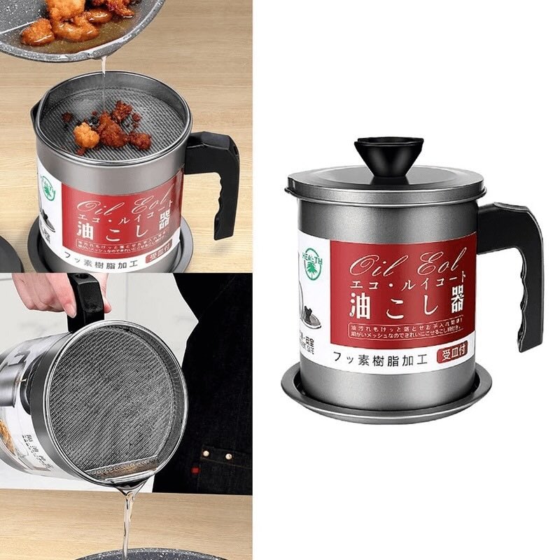 1.4L Fryer Oil Filter Pot Carbon Steel Jug with Stainless Steel Strainer Lid - Image 8