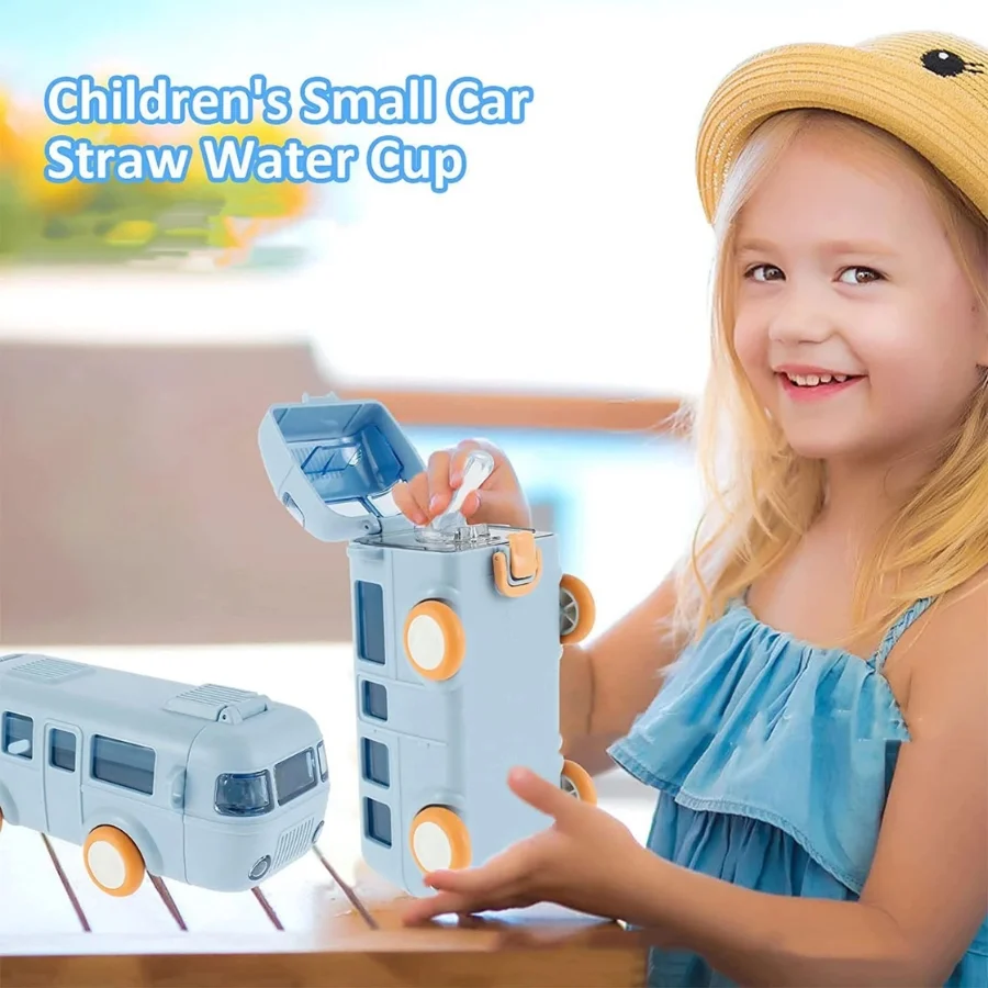 Bus Shape School Water Bottle | 500ml | With Strap | Cute & Leak-Proof - Image 8