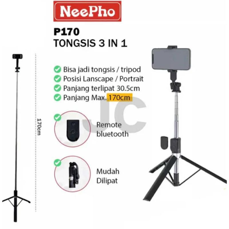 NeePho P170S Selfie Stick Tripod | Extendable , Bluetooth Remote Mount | Durable Metal Build & Lightweight Design - Image 12