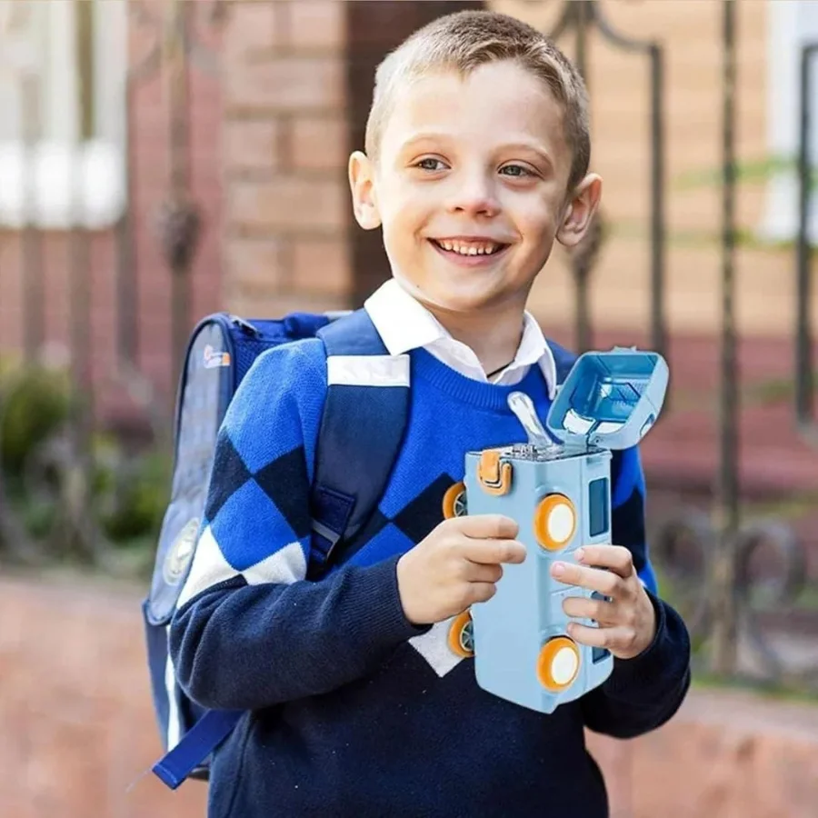 Bus Shape School Water Bottle | 500ml | With Strap | Cute & Leak-Proof - Image 7