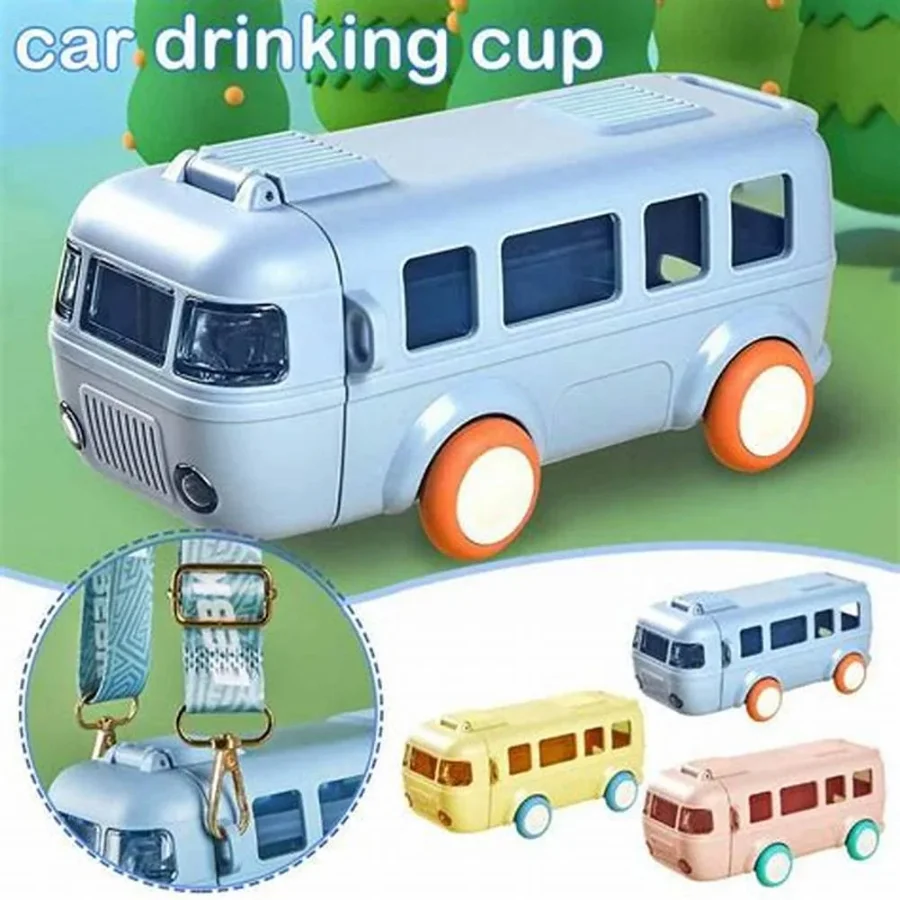 Bus Shape School Water Bottle | 500ml | With Strap | Cute & Leak-Proof - Image 4