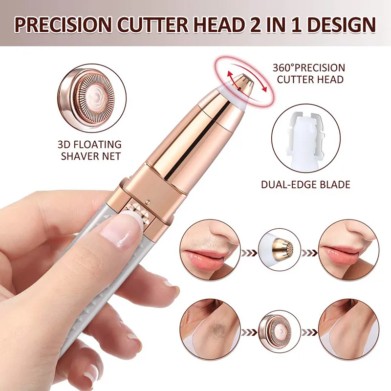 2-in-1 Flawless Facial Hair Remover & Eyebrow Trimmer | USB Rechargeable, Painless & Portable | White - Image 4