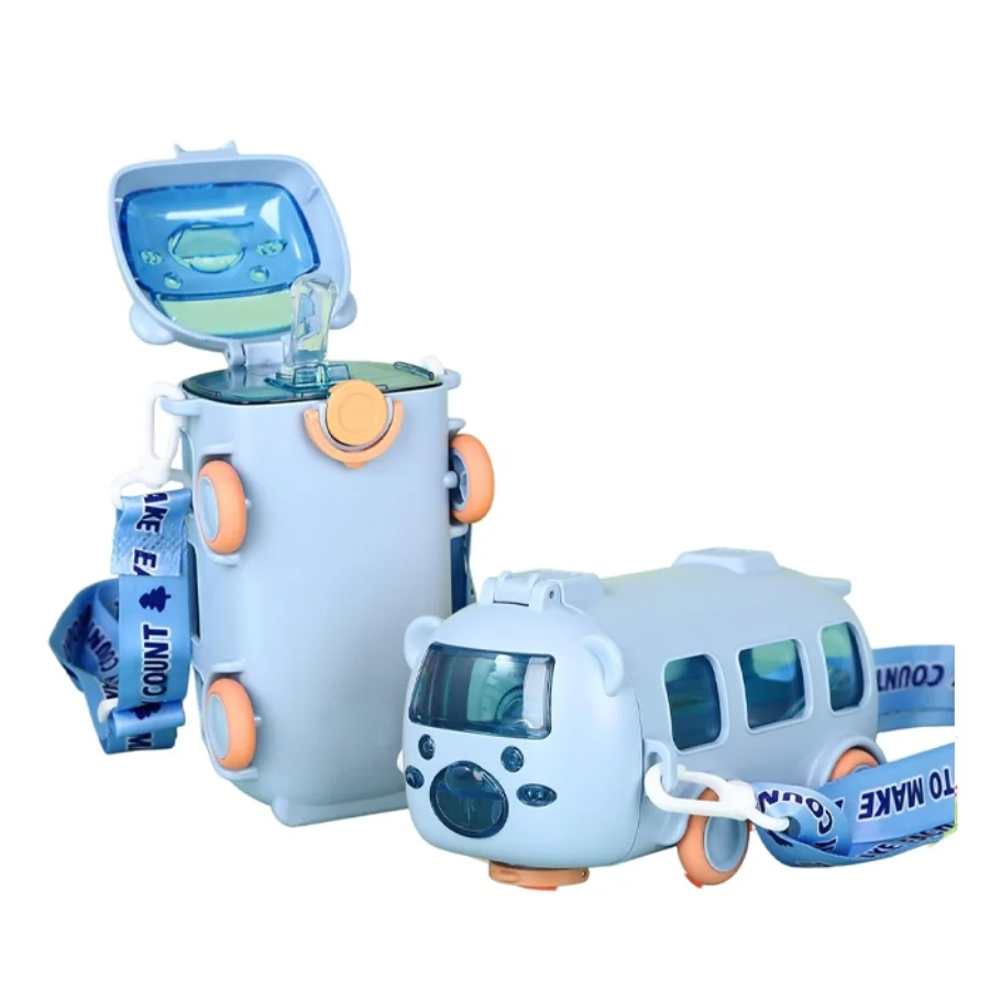 Bus Shape School Water Bottle | 500ml | With Strap | Cute & Leak-Proof - Image 3