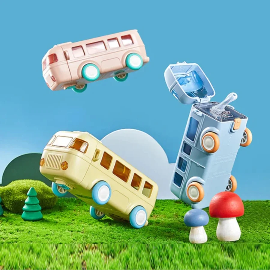Bus Shape School Water Bottle | 500ml | With Strap | Cute & Leak-Proof - Image 2