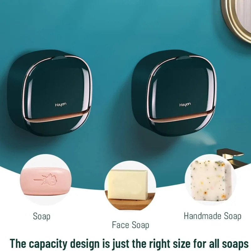 Dark Green | Self-Adhesive Wall-Mounted Luxury Soap Holder with Lid and Drainage Tray - Image 7