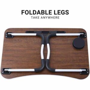 Laptop Table | Brown Color | Foldable Legs, Tablet Groove & Cup Slot | Perfect for Working, Reading, Writing, and Eating