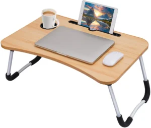 Laptop Table Foldable with Tablet Groove & Cup Slot | Beige Color | Multi-Purpose Desk