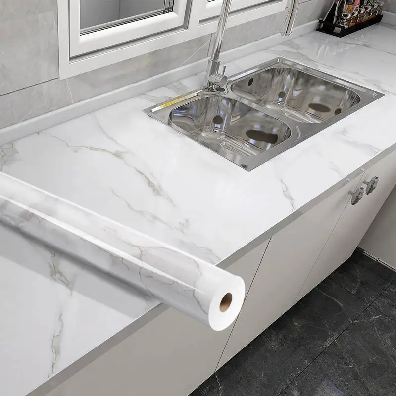 White & Grey | Marble Sheet Sticker 60x200cm | Waterproof Self-Adhesive PVC Wallpaper for Furniture Walls - Image 2