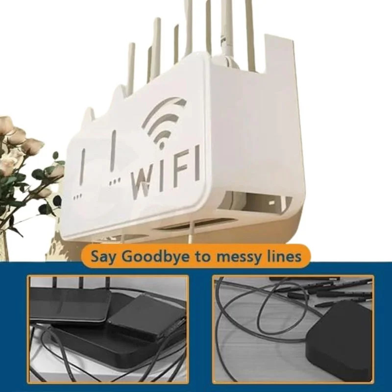 White WiFi Router Storage Box & Wall Mount Shelf Universal Cable Organizer | Space-Saving Holder for Modem, Set-Top Box & Smart Devices - Image 2