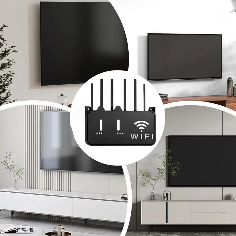 Black WiFi Router Storage Box & Wall Mount Shelf Universal Cable Organizer | Space-Saving Holder for Modem, Set-Top Box & Smart Devices - Image 4