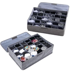 Storage Organizer with Lid | Foldable Drawer Divider | 24 Cells | Non-Woven Fabric