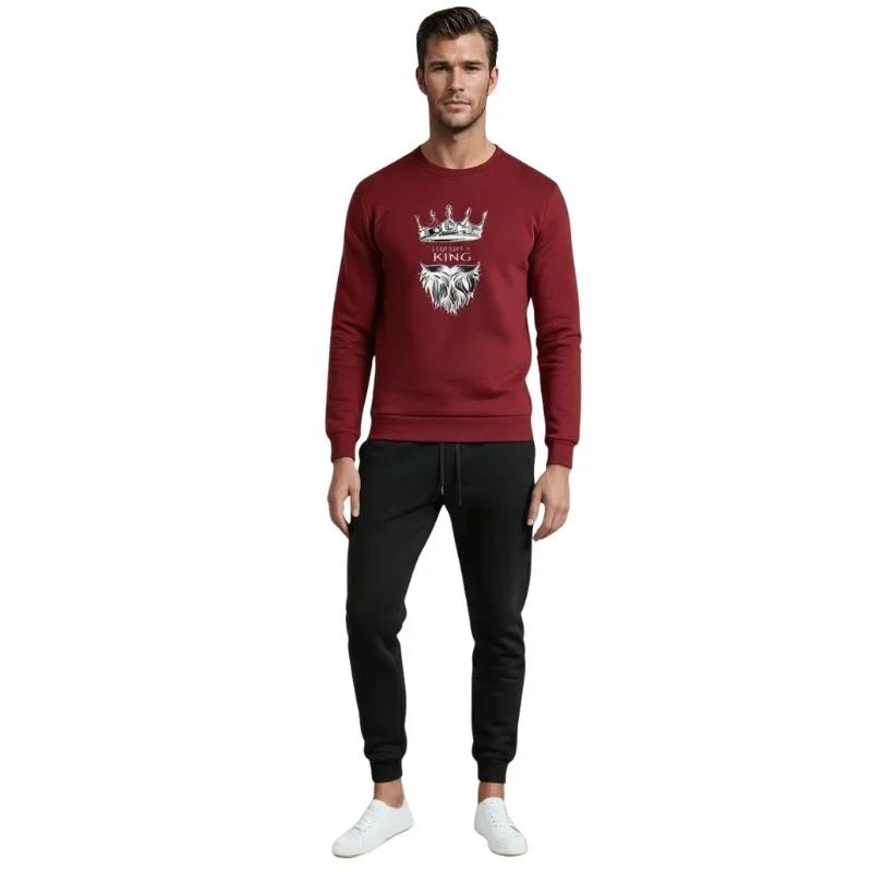 KING Printed Maroon Tracksuit Sweatshirt & Trouser | Warm & Comfortable Winter Wear | Medium - Image 3